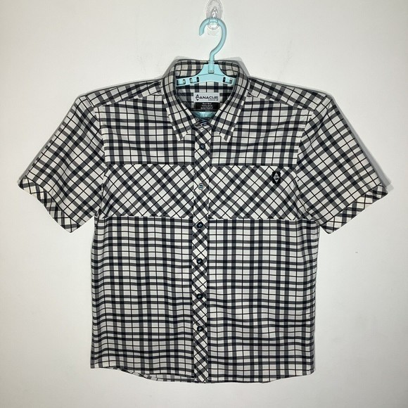 Panache Cyclewear Mens Short Sleeve Button Up Shirt Black White Plaid Size Large - Picture 2 of 8